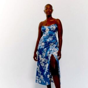 Reformation Marguerite Silk Blue Print Dress Size 10